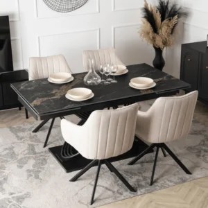 ibiza-160-240-cm-black-marble-black-table-si-4-scaune-mumbai-cream-set-2 IBIZA 160-240 cm Black Marble/Black Table și 4 Scaune MUMBAI Cream Set — MOBILA