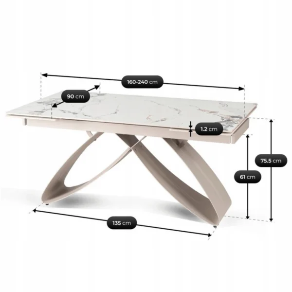 LUIGI 160-240 cm Set masă albă din marmură/cașmir și 4 scaune TORINO crem — MOBILA