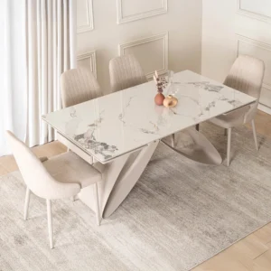 LUIGI 160-240 cm Set masă albă din marmură/cașmir și 4 scaune TORINO crem — MOBILA