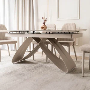 LUIGI 160-240 cm Set masă albă din marmură/cașmir și 4 scaune TORINO crem — MOBILA