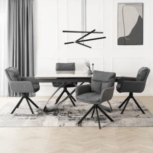 LUIGI Set masă 160-240 cm Marble Grey/Black și 4 scaune PAUL Dark Grey — MOBILA