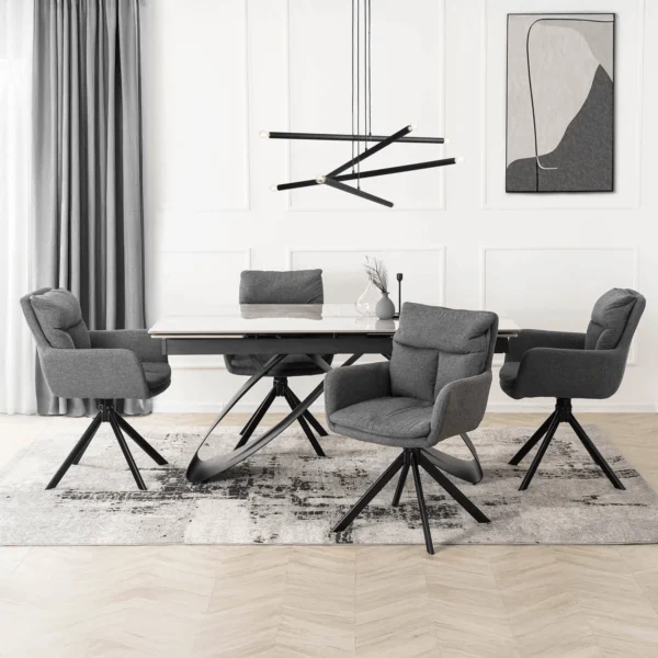 LUIGI Set masă 160-240 cm Marble Grey/Black și 4 scaune PAUL Dark Grey — MOBILA