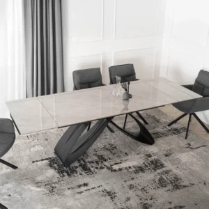 LUIGI Set masă 160-240 cm Marble Grey/Black și 4 scaune PAUL Dark Grey — MOBILA