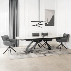 LUIGI Set masă 160-240 cm Marble Grey/Black și 4 scaune PAUL Dark Grey — MOBILA