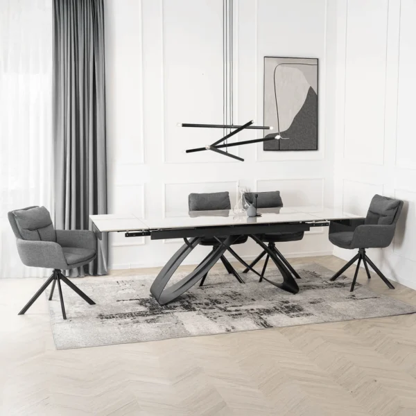 LUIGI Set masă 160-240 cm Marble Grey/Black și 4 scaune PAUL Dark Grey — MOBILA