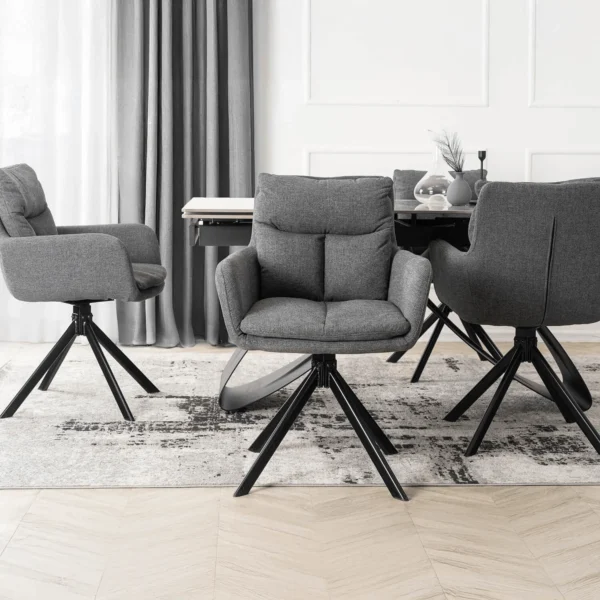 LUIGI Set masă 160-240 cm Marble Grey/Black și 4 scaune PAUL Dark Grey — MOBILA