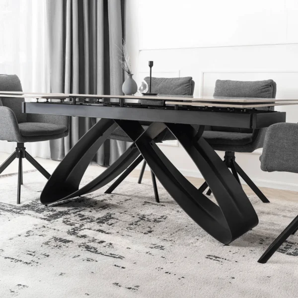 LUIGI Set masă 160-240 cm Marble Grey/Black și 4 scaune PAUL Dark Grey — MOBILA