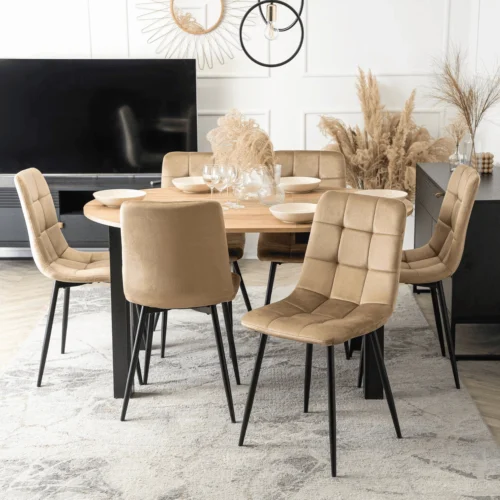 set-harry-102-142-cm-craft-stejar-negru-masa-si-6-scaune-peru-bej-1 Set HARRY 102-142 cm Craft Stejar/Negru masă și 6 scaune PERU Bej — MOBILA