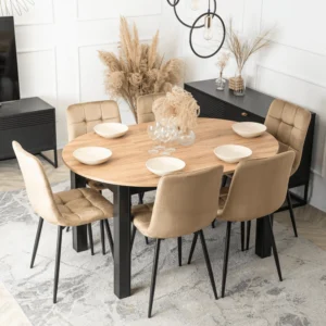 set-harry-102-142-cm-craft-stejar-negru-masa-si-6-scaune-peru-bej-2 Set HARRY 102-142 cm Craft Stejar/Negru masă și 6 scaune PERU Bej — MOBILA