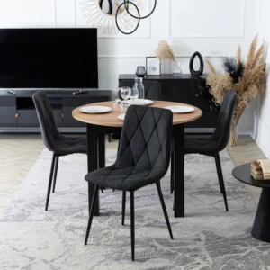 Set HARRY Masă 102-142 cm Craft Oak/Negru și 4 ROBIN 2 Scaune Negru — MOBILA