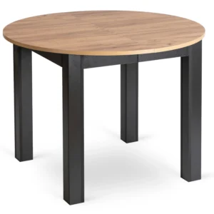 Set HARRY Masă 102-142 cm Craft Oak/Negru și 4 ROBIN 2 Scaune Negru — MOBILA