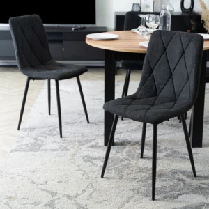 Set HARRY Masă 102-142 cm Craft Oak/Negru și 6 ROBIN 2 Scaune Negru — MOBILA