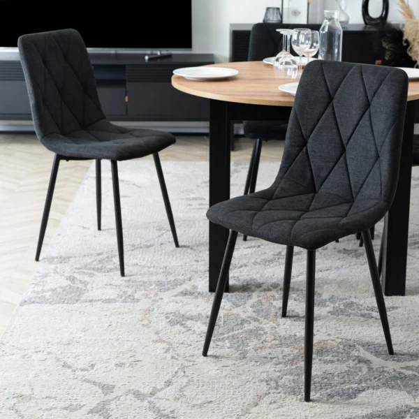 Set HARRY Masă 102-142 cm Craft Oak/Negru și 6 ROBIN 2 Scaune Negru — MOBILA