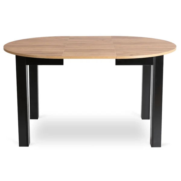 Set HARRY Masă 102-142 cm Craft Oak/Negru și 6 ROBIN 2 Scaune Negru — MOBILA