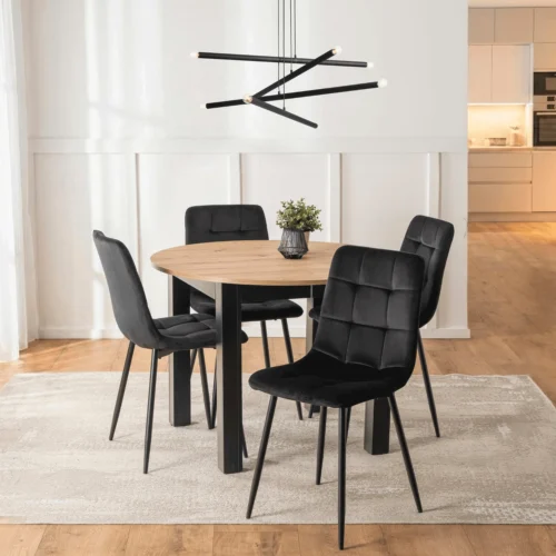 set-harry-masa-102-142-cm-stejar-artisan-negru-si-4-scaune-peru-negru-1 Set HARRY Masă 102-142 cm Stejar Artisan/Negru și 4 Scaune PERU Negru — MOBILA