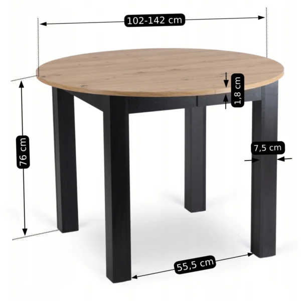 set-harry-masa-102-142-cm-stejar-artisan-negru-si-6-scaune-peru-negru-10 Set HARRY Masă 102-142 cm Stejar Artisan/Negru și 6 Scaune PERU Negru — MOBILA