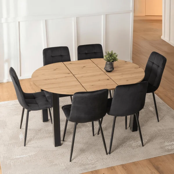 set-harry-masa-102-142-cm-stejar-artisan-negru-si-6-scaune-peru-negru-2 Set HARRY Masă 102-142 cm Stejar Artisan/Negru și 6 Scaune PERU Negru — MOBILA