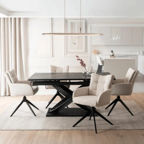 set-ibiza-masa-160-240-cm-black-marble-negru-si-4-scaune-july-cream-1 Set IBIZA Masă 160-240 cm Black Marble/Negru și 4 Scaune JULY Cream — MOBILA