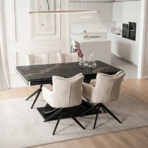 set-ibiza-masa-160-240-cm-black-marble-negru-si-4-scaune-july-cream-2 Set IBIZA Masă 160-240 cm Black Marble/Negru și 4 Scaune JULY Cream — MOBILA