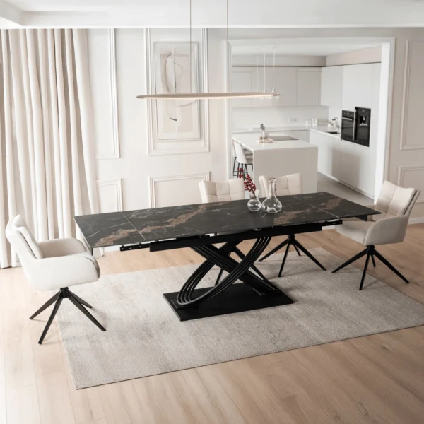 set-ibiza-masa-160-240-cm-black-marble-negru-si-4-scaune-july-cream-3 Set IBIZA Masă 160-240 cm Black Marble/Negru și 4 Scaune JULY Cream — MOBILA