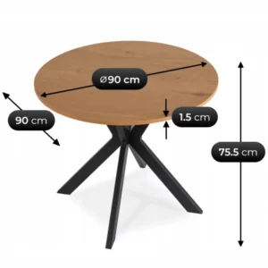 Set LAUREN 90 cm stejar aur/negru și 4 scaune ROBIN negru — MOBILA