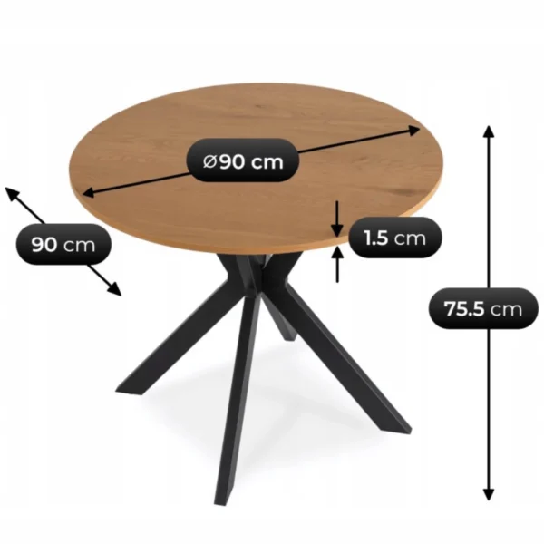 Set LAUREN 90 cm stejar aur/negru și 4 scaune ROBIN negru — MOBILA