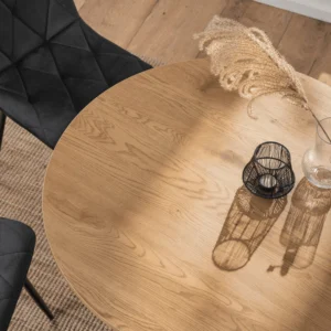 Set LAUREN 90 cm stejar aur/negru și 4 scaune ROBIN negru — MOBILA