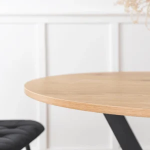 Set LAUREN 90 cm stejar aur/negru și 4 scaune ROBIN negru — MOBILA