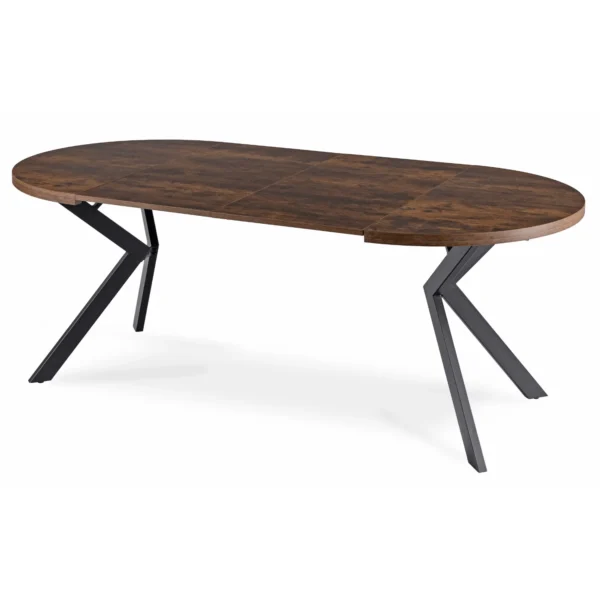 Set LUKAS masă 100-250 cm stejar rustic/negru și 4 scaune RICK maro — MOBILA