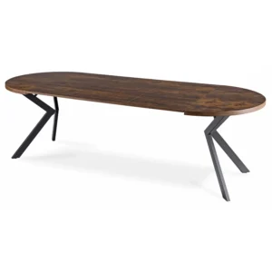 Set LUKAS masă 100-250 cm stejar rustic/negru și 4 scaune RICK maro — MOBILA