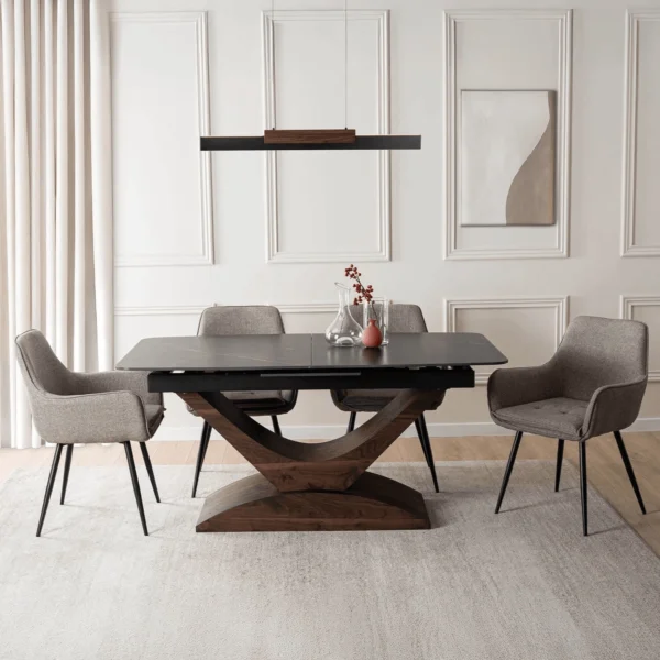 set-masa-alicante-160-200-cm-negru-oras-si-4-scaune-edrick-maro-1 Set masă ALICANTE 160-200 cm negru/oraș și 4 scaune EDRICK maro — MOBILA