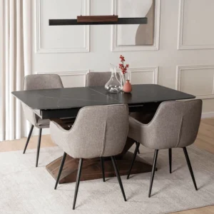set-masa-alicante-160-200-cm-negru-oras-si-4-scaune-edrick-maro-2 Set masă ALICANTE 160-200 cm negru/oraș și 4 scaune EDRICK maro — MOBILA
