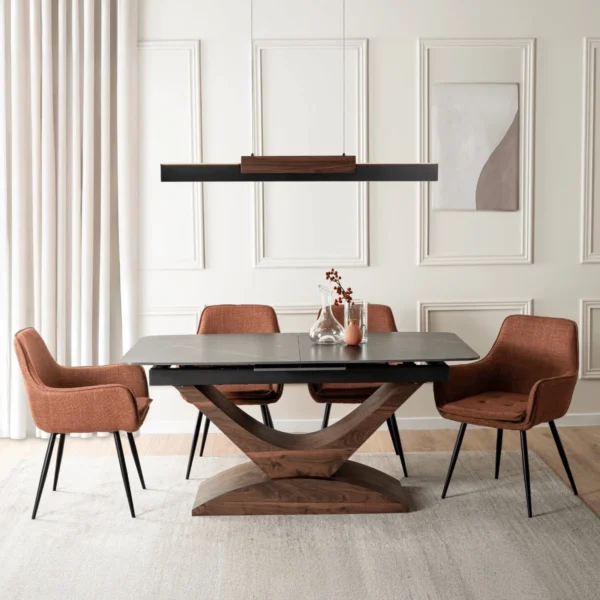 set-masa-alicante-160-200-cm-negru-oras-si-4-scaune-edrick-rosu-1 Set masă ALICANTE 160-200 cm negru/oraș și 4 scaune EDRICK roșu — MOBILA