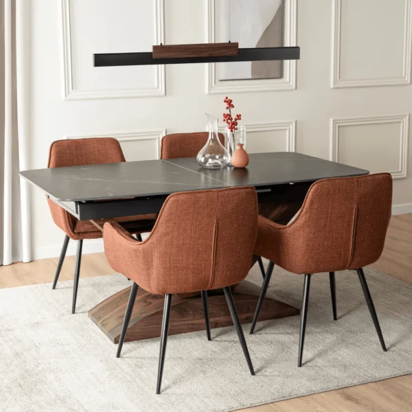 set-masa-alicante-160-200-cm-negru-oras-si-4-scaune-edrick-rosu-2 Set masă ALICANTE 160-200 cm negru/oraș și 4 scaune EDRICK roșu — MOBILA