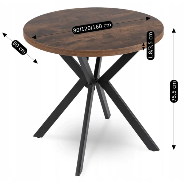 Set masă DORIAN 80-160 cm stejar rustic/negru și 4 scaune LUCKY gri — MOBILA
