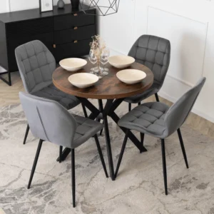 Set masă DORIAN 80-160 cm stejar rustic/negru și 4 scaune LUCKY gri — MOBILA