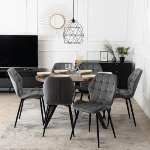 set-masa-dorian-80-160-cm-stejar-rustic-negru-si-6-scaune-lucky-gri-1 Set masă DORIAN 80-160 cm stejar rustic/negru și 6 scaune LUCKY gri