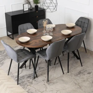 set-masa-dorian-80-160-cm-stejar-rustic-negru-si-6-scaune-lucky-gri-3 Set compus din masa DORIAN 80-160 cm, stejar rustic/negru, și 6 scaune LUCKY gri — MOBILA
