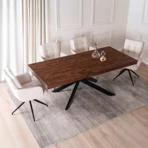 set-masa-hampton-160-240-cm-nuc-negru-si-4-scaune-akita-crem-2 Set masă HAMPTON 160-240 cm nuc/negru și 4 scaune AKITA crem — MOBILA