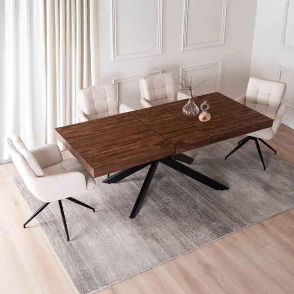 set-masa-hampton-160-240-cm-nuc-negru-si-4-scaune-akita-crem-2 Set masă HAMPTON 160-240 cm nuc/negru și 4 scaune AKITA crem — MOBILA