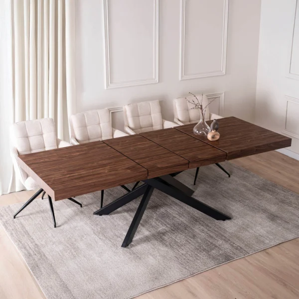 set-masa-hampton-160-240-cm-nuc-negru-si-4-scaune-akita-crem-3 Set masă HAMPTON 160-240 cm nuc/negru și 4 scaune AKITA crem — MOBILA