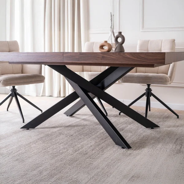 set-masa-hampton-160-240-cm-nuc-negru-si-4-scaune-akita-crem-4 Set masă HAMPTON 160-240 cm nuc/negru și 4 scaune AKITA crem — MOBILA