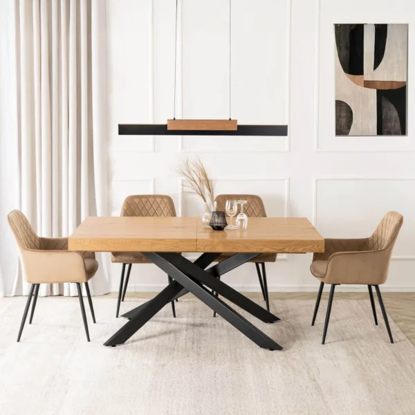 set-masa-hampton-160-240-cm-stejar-negru-si-4-scaune-bresso-bej-1 Set masă HAMPTON 160-240 cm stejar/negru și 4 scaune BRESSO bej — MOBILA