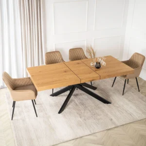 set-masa-hampton-160-240-cm-stejar-negru-si-4-scaune-bresso-bej-2 Set masă HAMPTON 160-240 cm stejar/negru și 4 scaune BRESSO bej — MOBILA
