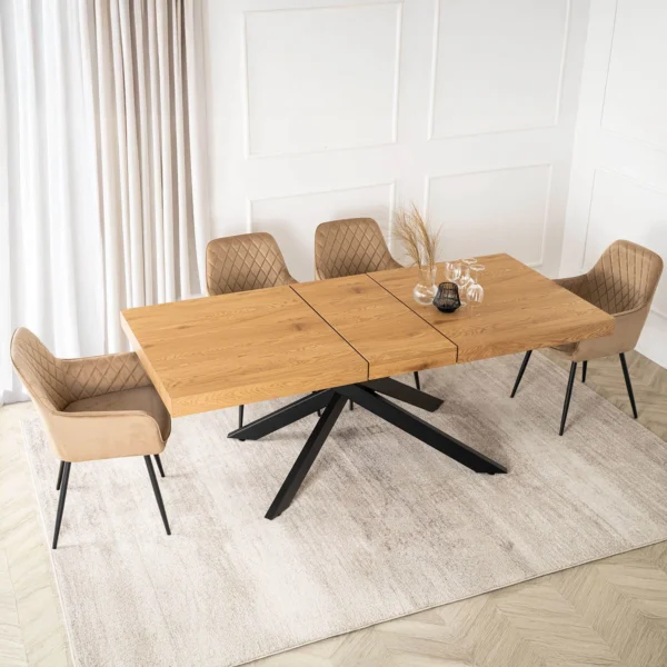 set-masa-hampton-160-240-cm-stejar-negru-si-4-scaune-bresso-bej-2 Set masă HAMPTON 160-240 cm stejar/negru și 4 scaune BRESSO bej — MOBILA