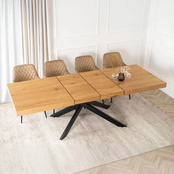set-masa-hampton-160-240-cm-stejar-negru-si-4-scaune-bresso-bej-3 Set masă HAMPTON 160-240 cm stejar/negru și 4 scaune BRESSO bej — MOBILA