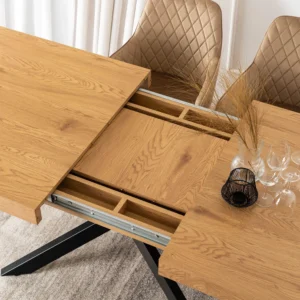 set-masa-hampton-160-240-cm-stejar-negru-si-4-scaune-bresso-bej-5 Set masă HAMPTON 160-240 cm stejar/negru și 4 scaune BRESSO bej — MOBILA