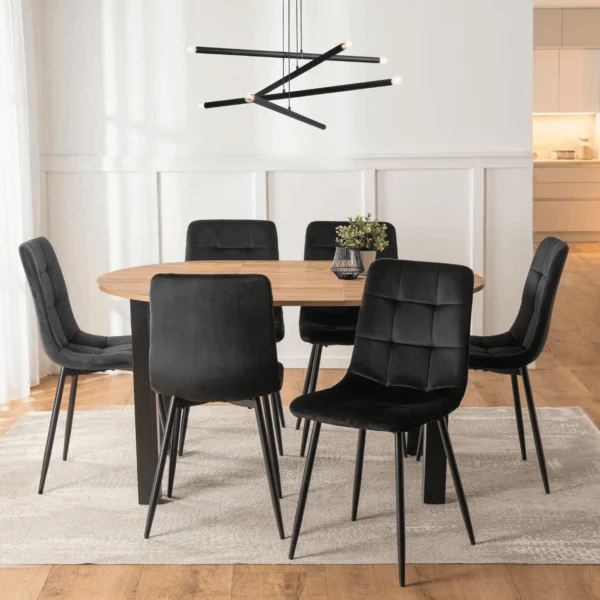 set-masa-harry-102-142-cm-craft-oak-negru-si-6-scaune-peru-negru-1 Set masă HARRY 102-142 cm Craft Oak/Negru și 6 scaune PERU Negru — MOBILA