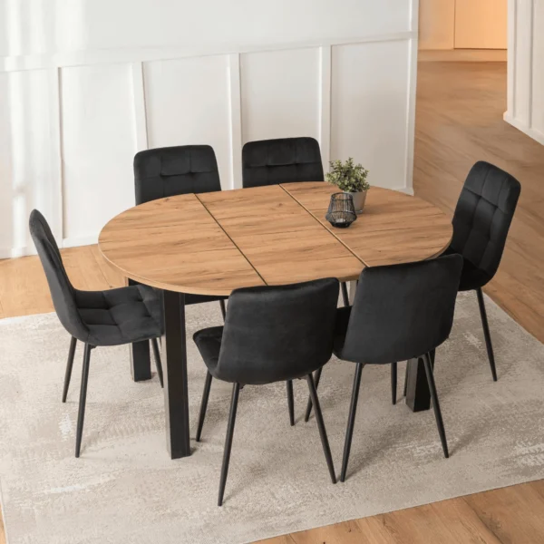 set-masa-harry-102-142-cm-craft-oak-negru-si-6-scaune-peru-negru-2 Set masă HARRY 102-142 cm Craft Oak/Negru și 6 scaune PERU Negru — MOBILA