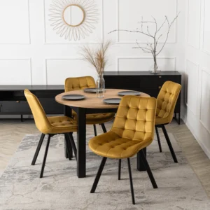 set-masa-harry-102-142-cm-craft-stejar-negru-si-4-scaune-rick-mustar-1 Set masă HARRY 102-142 cm Craft stejar/negru și 4 scaune RICK muștar — MOBILA